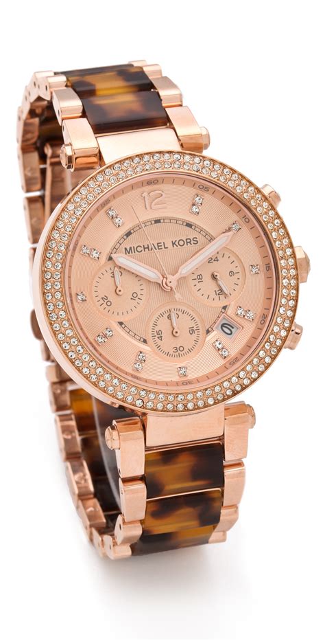 michael kors parker rose gold tortoise chronograph watch|Michael Kors parker chronograph.